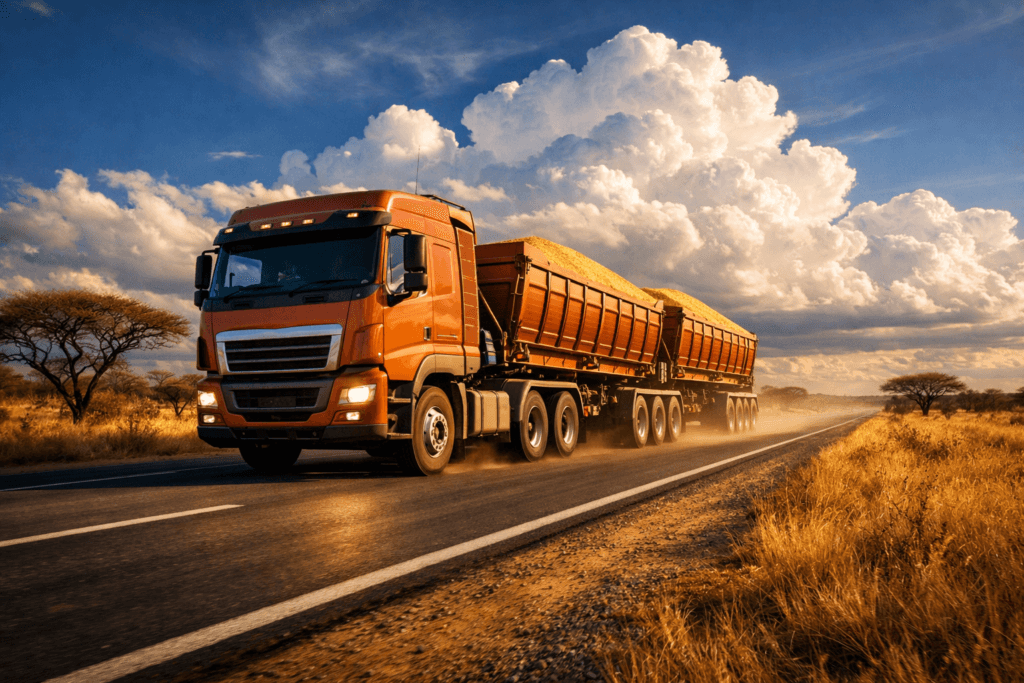 Find dry bulk loads in Southern Africa - tipper truck on SADC freight corridor