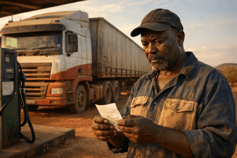 Truck driver at sunset in Southern Africa on a long-haul freight route