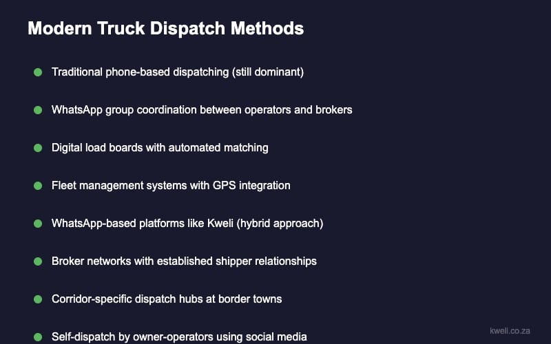Modern truck dispatch methods in Southern Africa