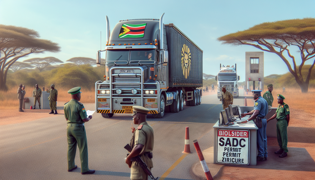 South African heavy truck crossing a SADC border post with CBRTA permit