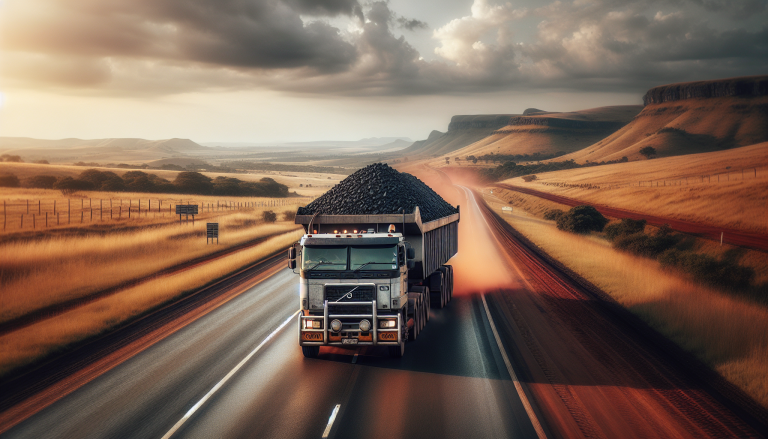 Dry bulk cargo trucks at a South African coal terminal near eMalahleni loading for transport