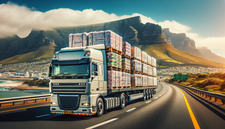Flatdeck tautliner truck with general cargo on N1 highway near Cape Town