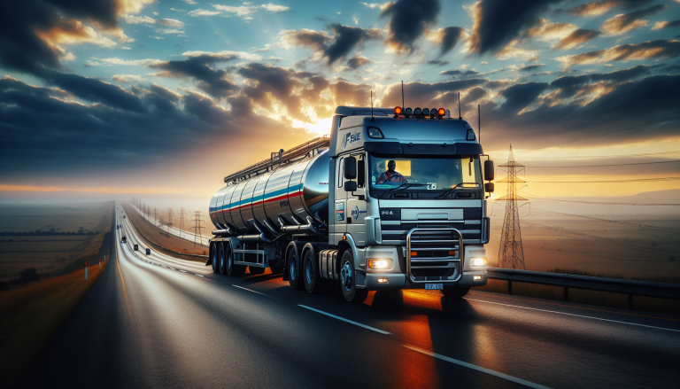 Petroleum tanker loads South Africa — fuel tanker at a South African fuel depot