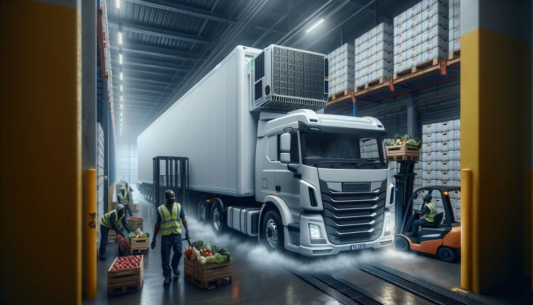 Refrigerated truck loads South Africa — reefer trailer parked at a cold storage facility