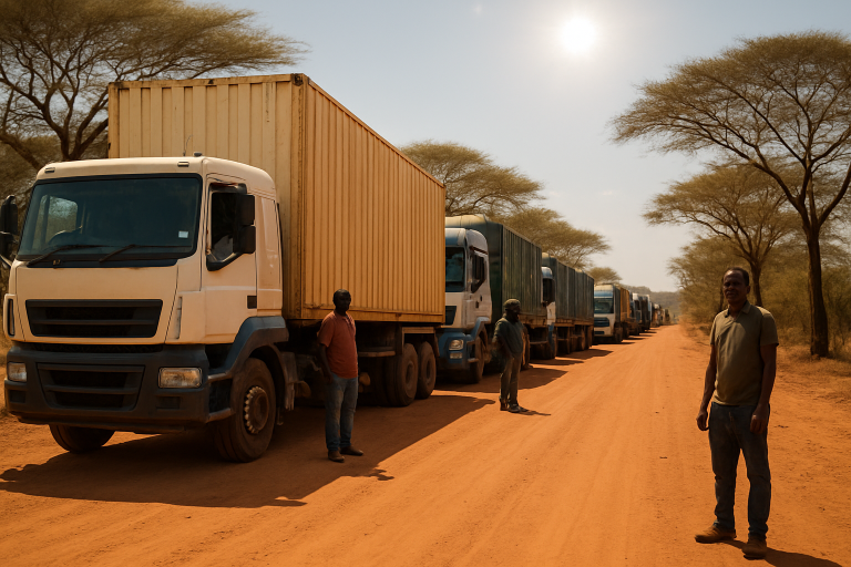 Trucks queuing at Beitbridge border post South Africa Zimbabwe corridor