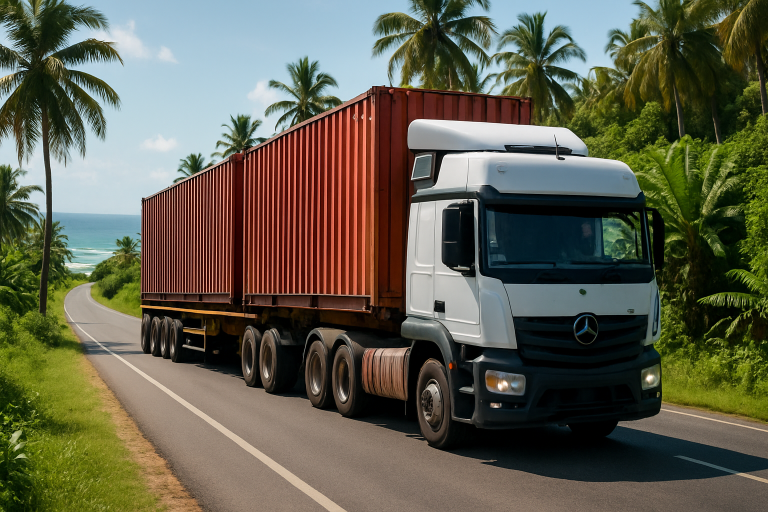 Durban to Beira trucking route — truck on Mozambique coastal highway