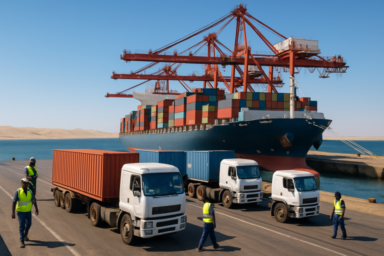 Walvis Bay port Namibia - truck loads and container freight on the Trans-Oranje corridor