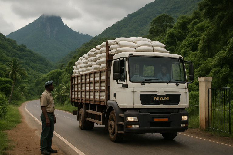 Malawi truck loads - freight crossing at Zobue border on Beira corridor