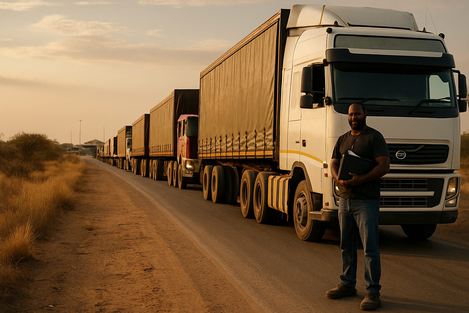 Trucks queued at a SADC border post on the North–South Corridor