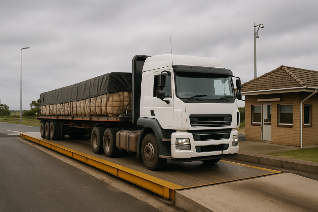 South African articulated truck on a public weighbridge at a traffic control centre